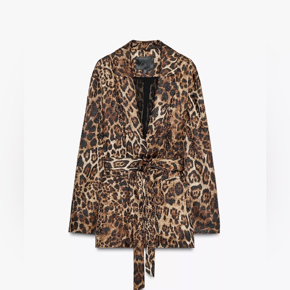 Zara animal print blazer jacket with waist tie